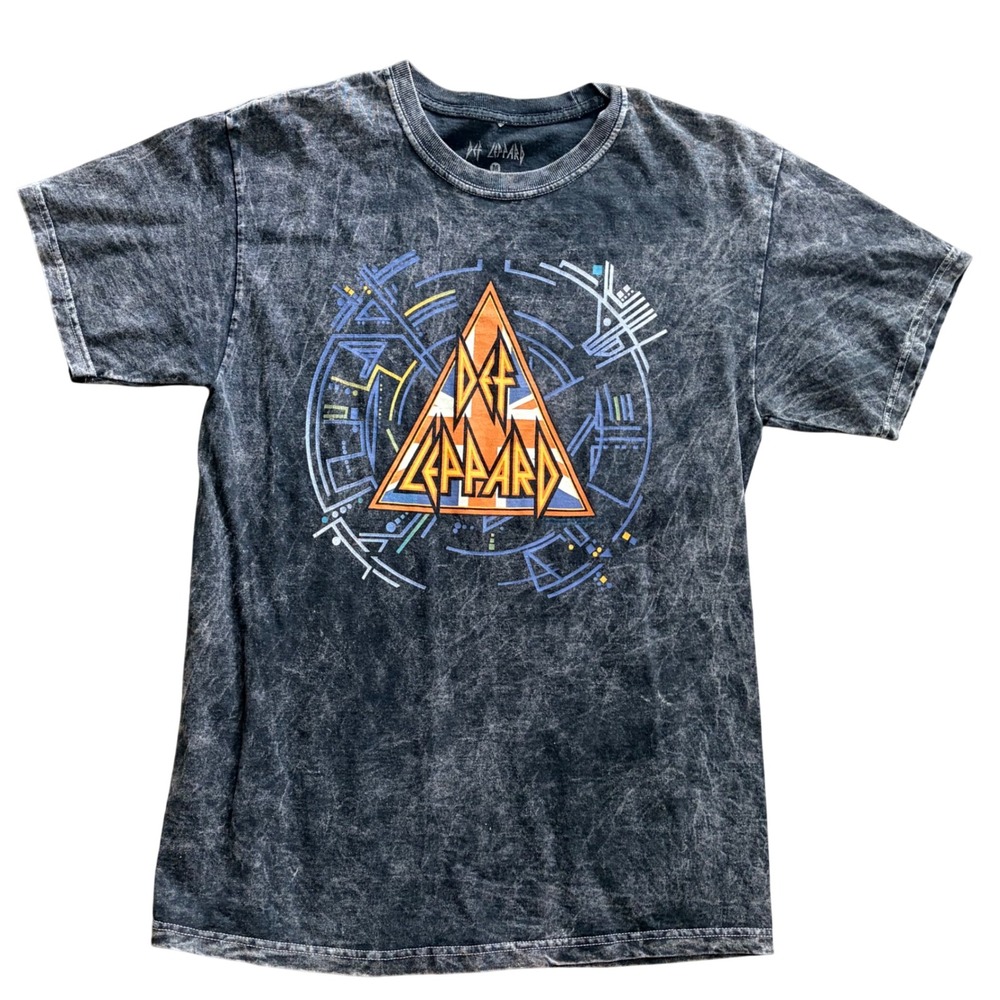 Def Leppard Graphic T-Shirt Mens Medium Acid Wash Charcoal Rock Band Tee